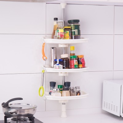 BAOYOUNI 3 Tier PP  Material With Stainless Steel Adjustable Corner Wall Mounted Shelf Spice Display Organizer Rack