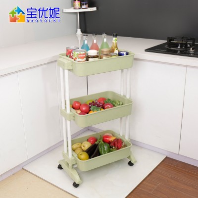 BAOYOUNI PP Material Multifunctional Home Plastic Kitchen Sundries Shelf Trolley Spice Storage Organization Rack With Wheels