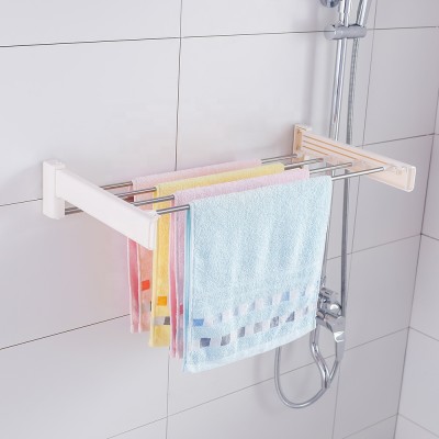 BAOYOUNI Punch Free Bathroom Organizer Shelf Bathrooms Stainless Steel Wall Drain Dry Towel Bar Holders