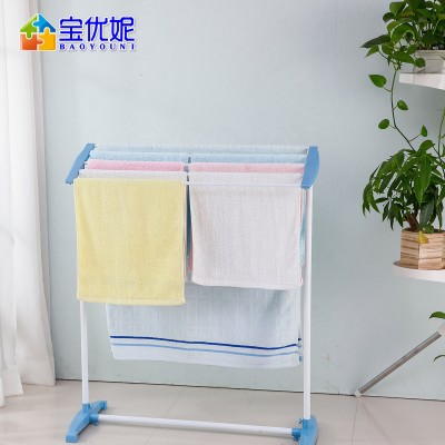 BAOYOUNI Large Adjustable Double Pole Stainless Steel Standing Clothes Pulley Outdoor Hanging Drying Storage Rack