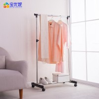 BAOYOUNI Single Small Movable Clothes Hanging Stand Stainless Steel Organizer Rack Pulley Drying Laundry With Wheels